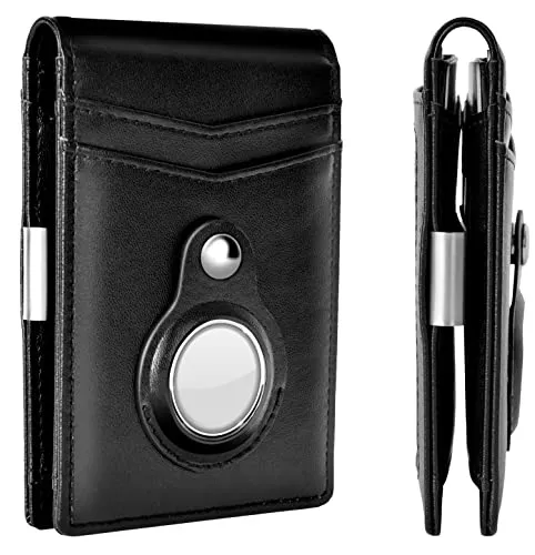 AirTag Wallet Holder Mens Slim Wallet with Money Clip, RFID Blocking Bifold Credit Card Holder for Men (Black)