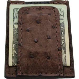 Brown Ostrich Money Clip Wallet With Credit Card Slots