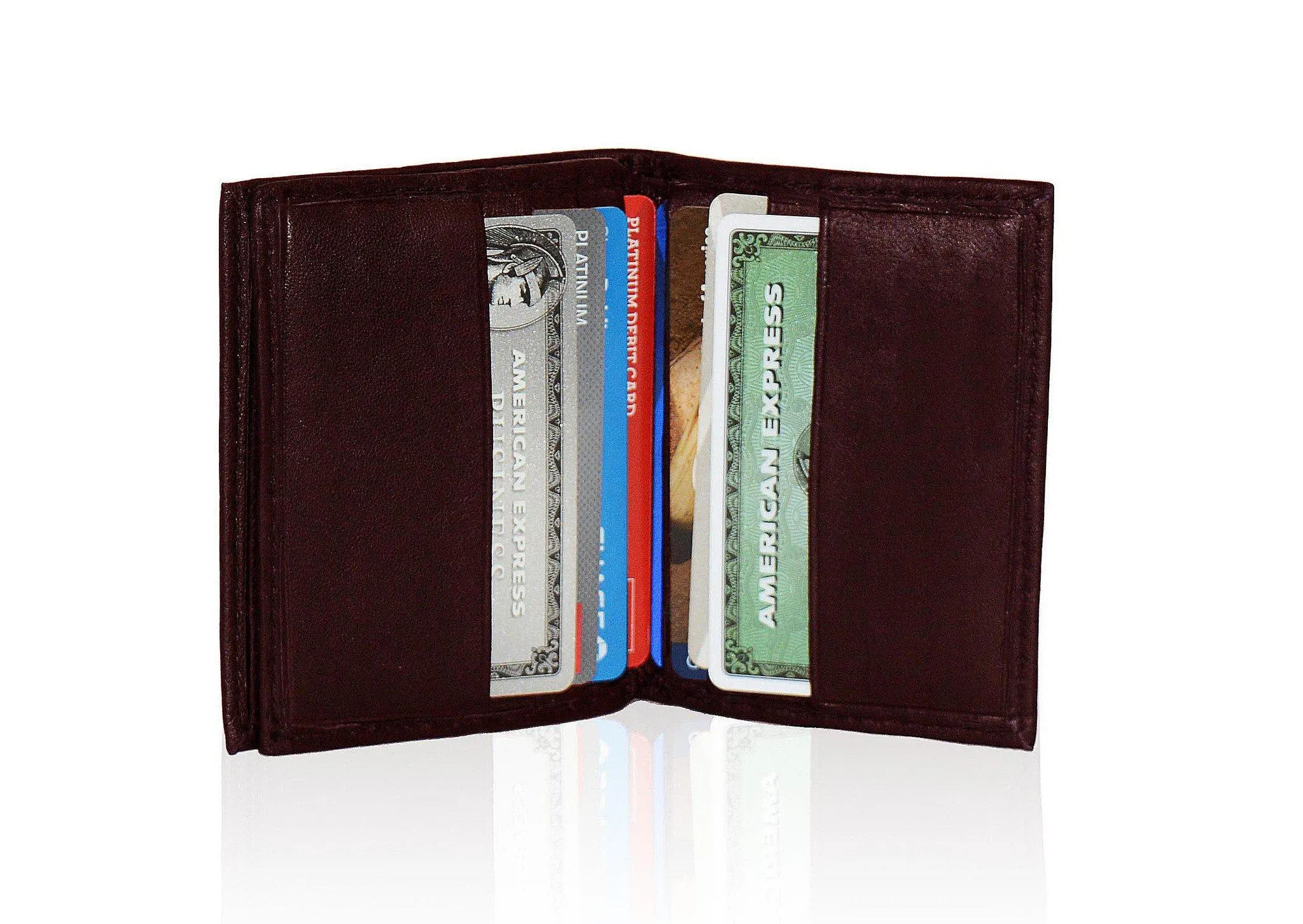Compact RFID-Blocking Men's Multi-Card Center Flip Bifold Wallet - Brown
