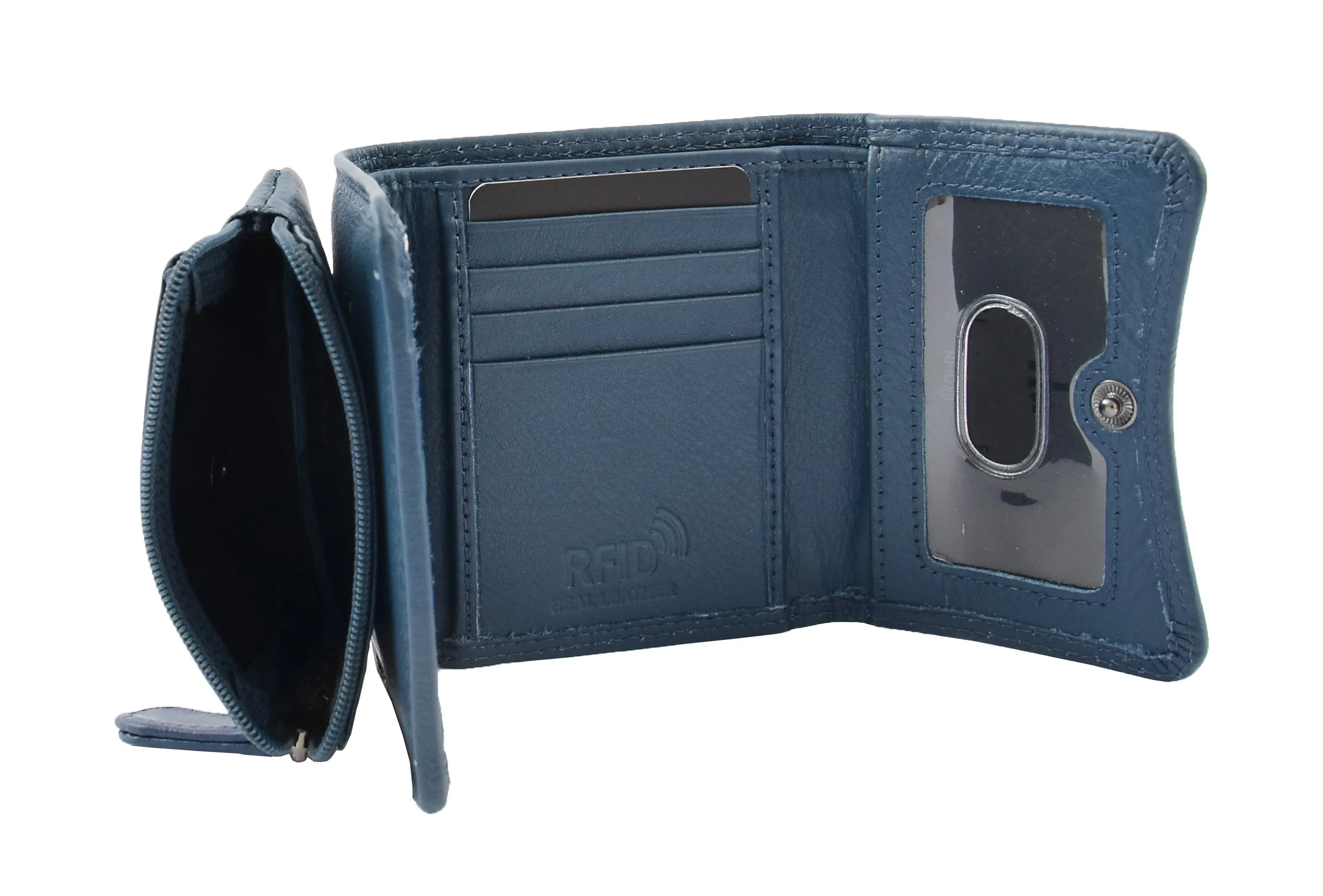 DR412 Women's Small Trifold Leather Purse Navy