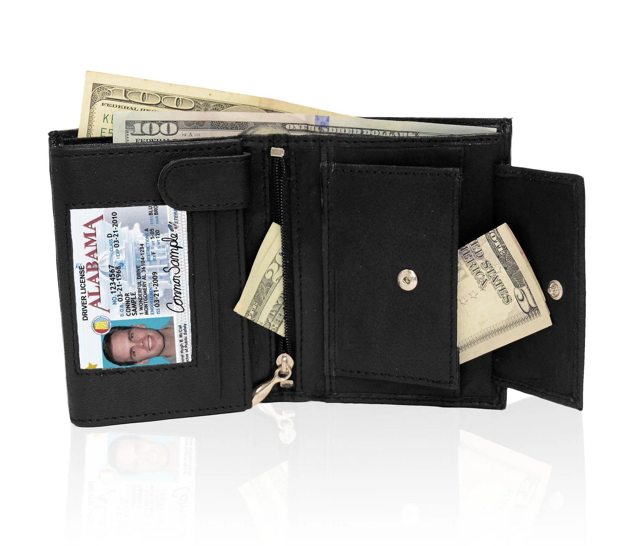Genuine RFID-Blocking Men's Extra Capacity Leather Wallet - Black