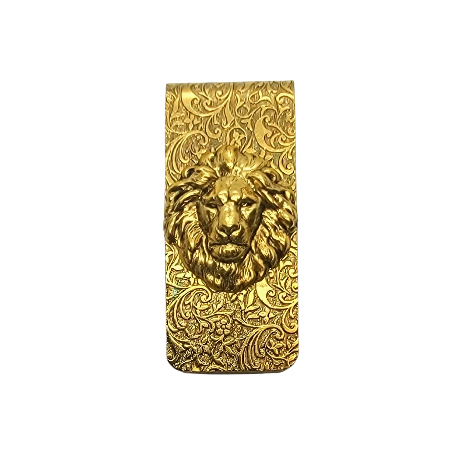 Handmade Oxidized Gold Embossed Lion Money Clip