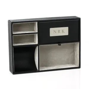 OnePlace Gifts Personalized Faux Leather Valet Tray, Nightstand or Dresser Top Organizer for Men, 5 Compartment Catch-All for Accessories Engraved