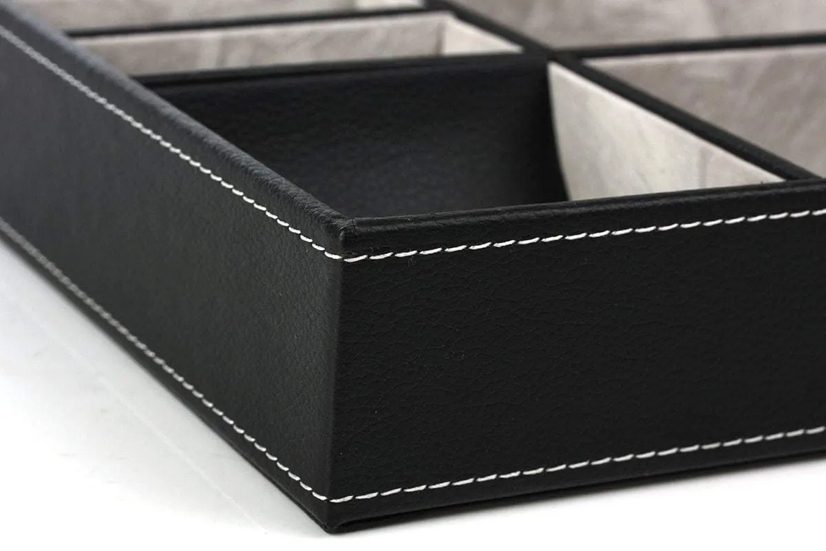 OnePlace Gifts Personalized Faux Leather Valet Tray, Nightstand or Dresser Top Organizer for Men, 5 Compartment Catch-All for Accessories Engraved