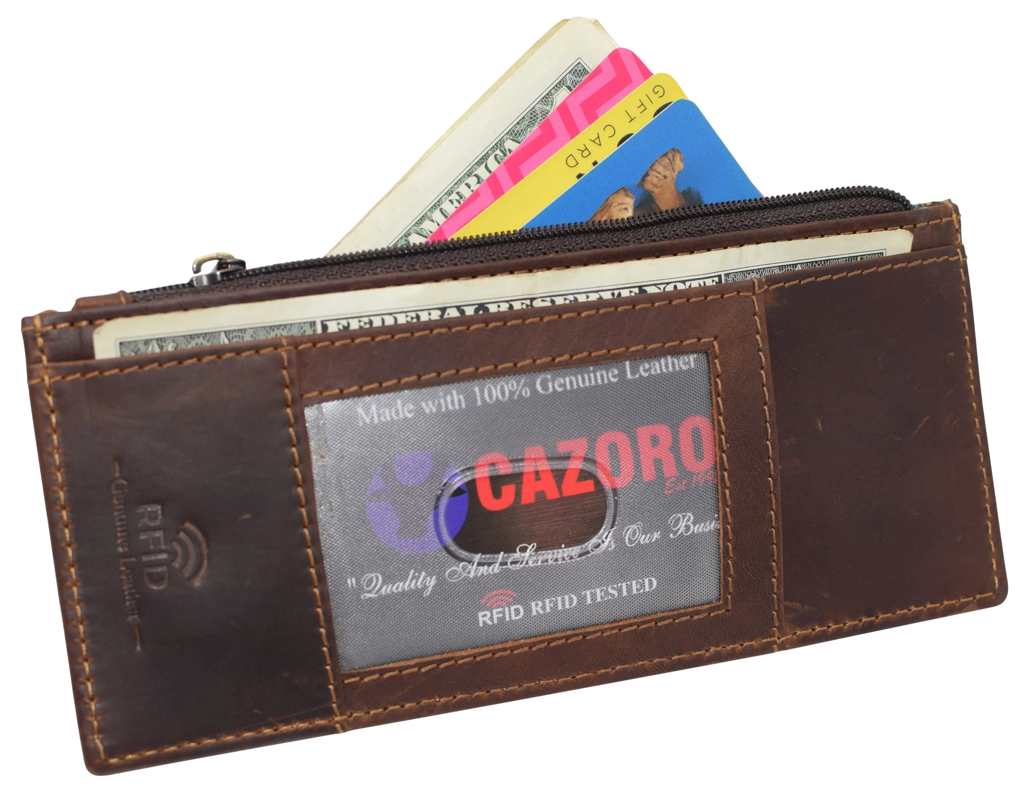 RFID Blocking Women's Wallet Vintage Leather All in One Card Case Holder Slim Wallet With a Card Protection Strap RFID611538RHU