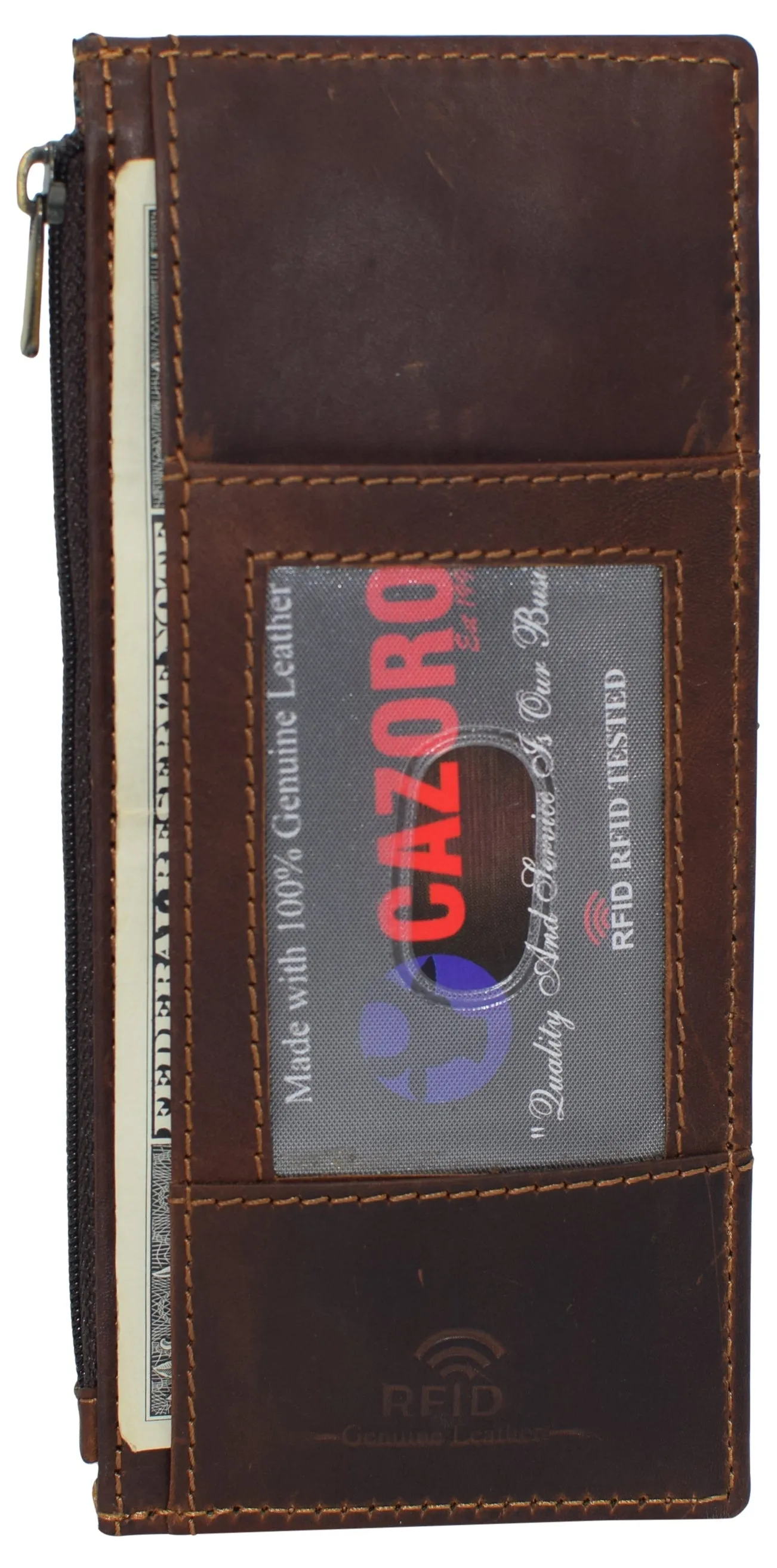 RFID Blocking Women's Wallet Vintage Leather All in One Card Case Holder Slim Wallet With a Card Protection Strap RFID611538RHU