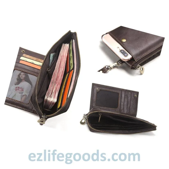 Stylish Genuine Leather Wallet With Phone Pocket