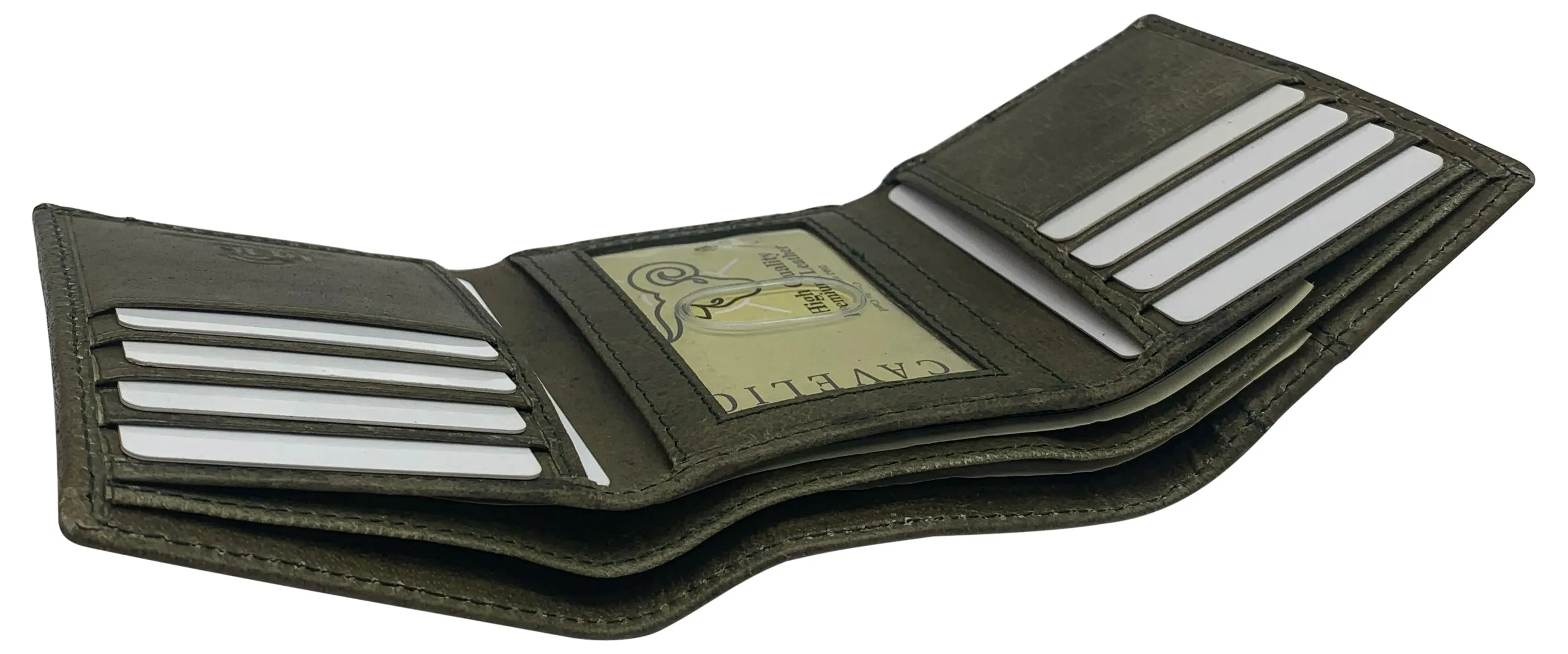 USA Genuine Leather RFID Blocking Trifold Wallets for Men Tri-fold Wallet with ID Window US Design